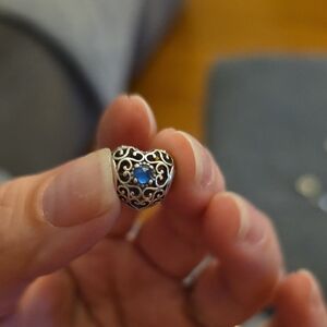 Pandora Filigree Heart Charm with Blue Gem